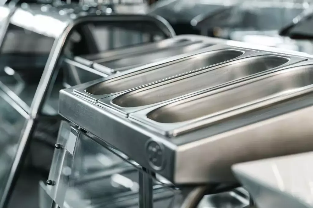 Industrial kitchen metal trays for buffet catering