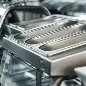 Industrial kitchen metal trays for buffet catering